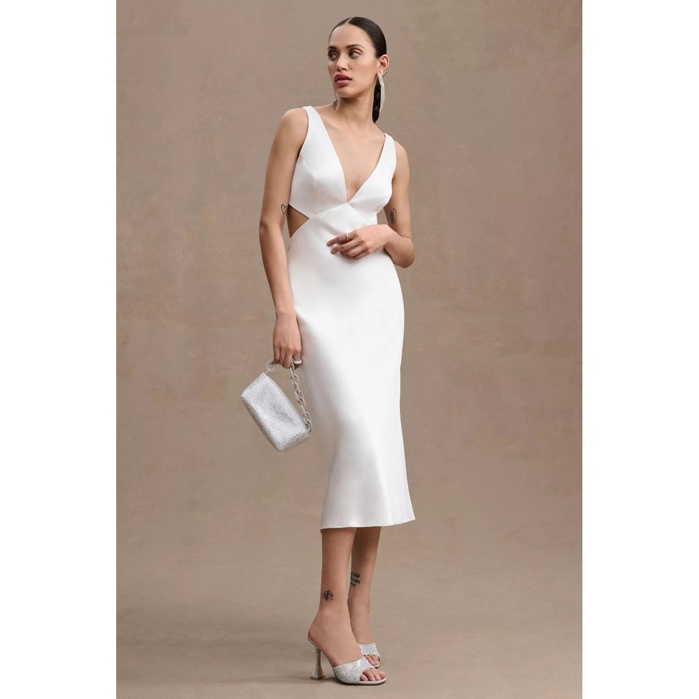 Sachin & Babi Sierra Dress Ivory Satin Cutout Midi Bridal Gown Size 16